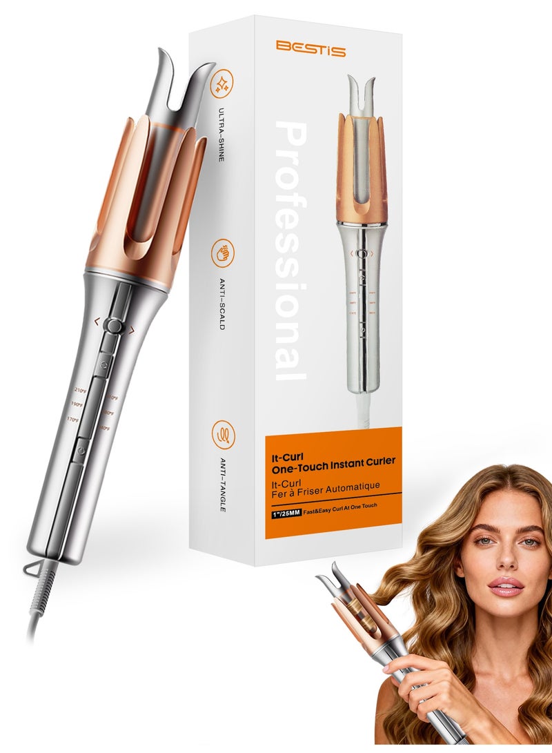 بيستيس  مكواة تجعيد شعر أوتوماتيكية للشعر الطويل، عصا تجعيد دوّارة، 25 مم، تسخين سريع، جهاز تجعيد بلمسة واحدة - Image 1